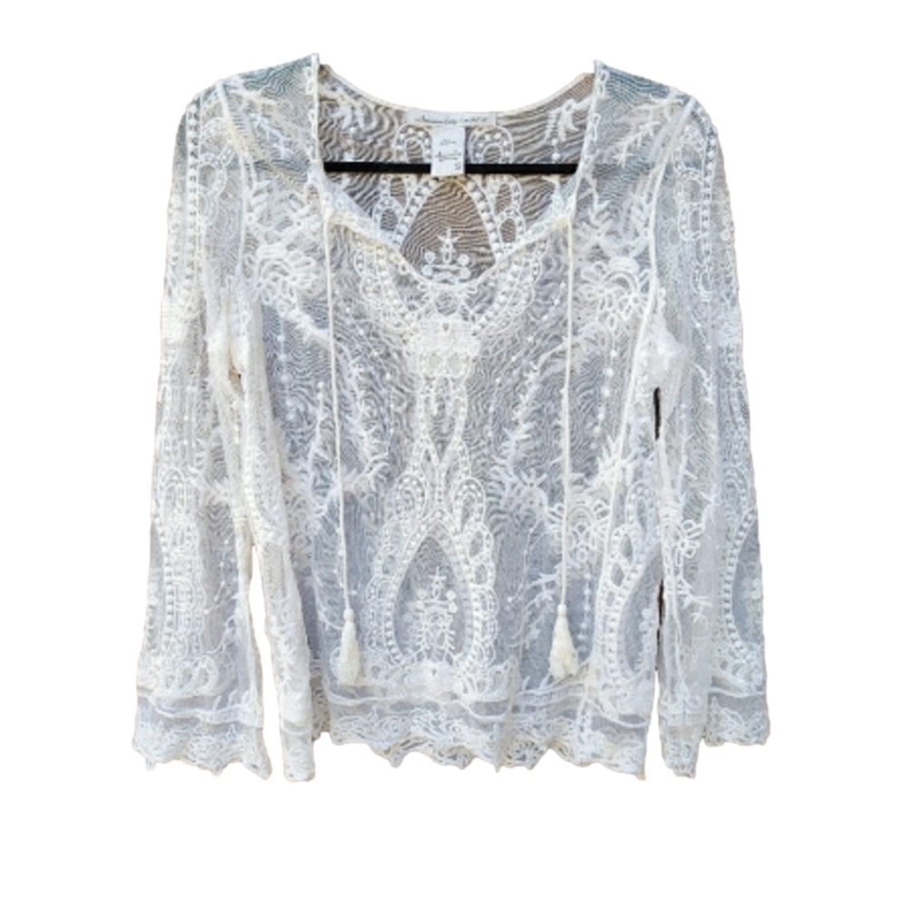 American Rag - lace crochet blouse - small - white - Bohemian - Picture 1 of 7